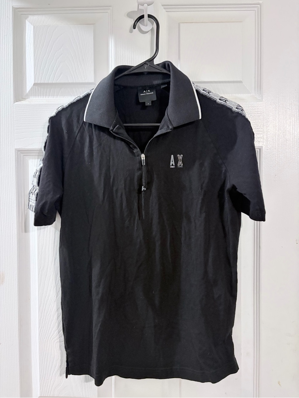 Armani Exchange A|X Black Quarter Zip Logo Tape Polo Shirt Men’s S